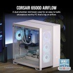 CORSAIR 6500D AIRFLOW Mid-Tower ATX Dual Chamber PC Case – Tempered Glass – Reverse Connection Motherboard Compatible – No Fans Included – White
