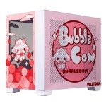 Velztorm Bubble Cow Pink Limited Edition Art Aluminum Tempered Glass O11 Dynamic Mini Snow White Gaming Computer Case, Supports Mini-ITX, Micro-ATX, and ATX Motherboard Sizes, O11D Mini-S