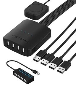 SABRENT USB 2.0 Sharing Switch up to 4 Computers and Peripherals LED Device Indicators + 4-Port USB 2.0 Hub with Individual LED lit Power Switches