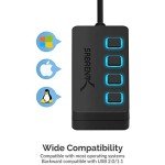 SABRENT USB 2.0 Sharing Switch up to 4 Computers and Peripherals LED Device Indicators + 4-Port USB 2.0 Hub with Individual LED lit Power Switches