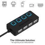SABRENT USB 2.0 Sharing Switch up to 4 Computers and Peripherals LED Device Indicators + 4-Port USB 2.0 Hub with Individual LED lit Power Switches