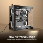 HAVN HS 420 Dual-Chamber Mid Tower PC Case ATX Black | Hybrid Design, 11x 140mm Fan Slots & 3X 420mm Radiator Support, SimpliCable Cable Management, Tempered Glass, PWM Fan Hub