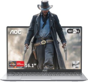 AOC 2025 Laptop with AMD Ryzen 7 5700U Processor(8C/16T, Up to 4.3GHz), 16.1 inch FHD Display Laptop 16GB RAM 512GB NVMe SSD Laptop Computer, USB3.2, Type-C, WiFi 6, 53Wh Battery, Backlit KB