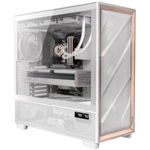 Antec Flux Pro White, 6 x PWM Fans Included, High-Airflow Front Panel with Birch Wood, iShift PSU 90° Mount, USB3.0 x 2, Type-C, 420mm Radiator Support, Temp. Display, Full-Tower E-ATX PC Case
