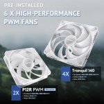 Antec Flux Pro White, 6 x PWM Fans Included, High-Airflow Front Panel with Birch Wood, iShift PSU 90° Mount, USB3.0 x 2, Type-C, 420mm Radiator Support, Temp. Display, Full-Tower E-ATX PC Case