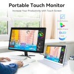 Jhcztrk OLED Touchscreen Portable Monitor 10.5 inch 2.5K UHD 2560X1600 Metal Bezel 100% DCI-P3, Mini USB-C HDMI Slim External Monitor for Laptop PC Mobile Mac Xbox PS4/PS5 Switch with Protective Case
