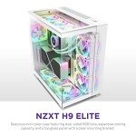 NZXT H9 Elite Dual-Chamber ATX Mid-Tower PC Gaming Case – Includes 3 x 120mm F120 RGB Duo Fans with Controller– Glass Front, Top & Side Panels 360mm Radiator Support Cable Management White