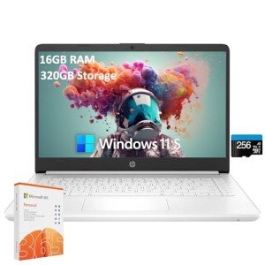 HP 2025 Student Business Laptop, 14" HD Display, Intel Celeron 4-core CPU, 16GB RAM, 320GB Storage(64GB eMMC + 256GB SD Card), 1-Year Office 365, Intel UHD Graphics, Wi-Fi, Windows 11 S, w/Accessories
