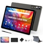 11 inch Tablet Android 14 2000*1200 2K Display Tablets PC, T616 Octa-Core 2.0GHz, 18GB RAM 128GB ROM 1TB Expandable, 5+5+13MP AI Camera, 9000mAh, 5G WiFi, with Keyboard, Case, 4 Speakers - Gray