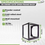 NavePoint 9U Open-Frame Server Rack for 19" IT Network Equipment & A/V Devices Free Standing or Wall Mount with 180 Degrees Gate Swing, Black