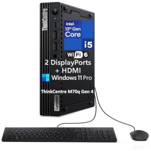 Lenovo ThinkCentre M70q Gen 4 MFF 1L Tiny Mini Business Desktop Computer, 32GB DDR5, 1TB PCIe SSD, Intel 10-Core i5-13400T (Beat i7-12700T), WiFi 6, HDMI, 2 DisplayPorts, Windows 11 Pro, Vent-Hear