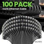 GearIT Cat 6 Ethernet Cable (100-Pack 1 Foot) Cat6 Network Patch, 10Gbps, RJ45, Snagless Cord, Gold-Plated Connectors, Internet for PC, TV, Tablet, Router, Printer, Servers, IT Data Center - Black
