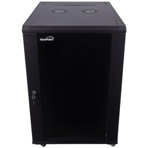NavePoint 18U Server Cabinet Wall Mount Rack Enclosure with Caster Wheels, 2 Fans, Locking Glass Door, Removable Side Panels – 18U Network Cabinet 23.6” Deep, 19” Server Rack for IT Equipment