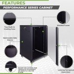 NavePoint 18U Server Cabinet Wall Mount Rack Enclosure with Caster Wheels, 2 Fans, Locking Glass Door, Removable Side Panels – 18U Network Cabinet 23.6” Deep, 19” Server Rack for IT Equipment