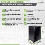 NavePoint 18U Server Cabinet Wall Mount Rack Enclosure with Caster Wheels, 2 Fans, Locking Glass Door, Removable Side Panels – 18U Network Cabinet 23.6” Deep, 19” Server Rack for IT Equipment