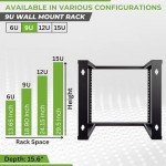 NavePoint 9U Open Frame Wall Mount Server Rack for 19" Networking IT Equipment & A/V, 12-24 Threaded, Compatible with 2-Post Mounting, Black