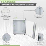 NavePoint 15U Network Cabinet with Glass Door – 15U Wall Mount Server Cabinet White 19” Rack for IT Equipment, AV Devices, Networking Equipment –17” Deep Server Rack Enclosure w/Wheels