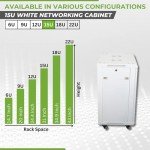 NavePoint 15U Network Cabinet with Glass Door – 15U Wall Mount Server Cabinet White 19” Rack for IT Equipment, AV Devices, Networking Equipment –17” Deep Server Rack Enclosure w/Wheels