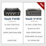 Protectli Vault FW4B - 4 Port, Firewall Micro Appliance/Mini PC - Intel Quad Core, AES-NI, 8GB RAM, 120GB mSATA SSD