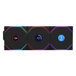 Lian Li UNI Fan TL - LCD Wireless 120 - Triple Pack (Reverse Blade) - 2.4 GHz Wireless Signal RGB & PC Case Fan - Infinity Mirror - LCD Display - Controller Included & Required - Black (12RTLLCD1W3B)
