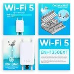 EnGenius Technologies ENH1350EXT Wi-Fi 5 AC1300 2x2 Dual-Band Outdoor Long Range Access Point/Range Extender/Bridge Features IP67 Rated, MU-MIMO, Fast Roaming (Mounting Kit & PoE Injector Included)