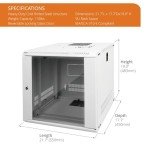 Tecmojo 9U Wall Mount Rack Network Cabinet for 19" IT Equipment,with Lockable Glass Door and Side Panels,Cooling Fan,17.7inch Depth,White,Computer/Electronics Equipment Data Rack