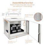 Tecmojo 9U Wall Mount Rack Network Cabinet for 19" IT Equipment,with Lockable Glass Door and Side Panels,Cooling Fan,17.7inch Depth,White,Computer/Electronics Equipment Data Rack