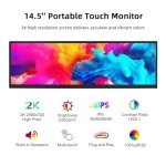 wisecoco 14.5 Inch Touchscreen Monitor 2K 2560x720 Bar IPS Display DIY Kits Secondary Screen HDMI Type-C Input Build-in Speakers PC Case CPU GPU RAM Temperature Speed Monitoring