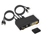 CKLau 2 Port USB 3.0 HDMI 2.1 KVM Switch 8K@60Hz 4K@144Hz with Audio Output and Cables, 2 Computers 1 Monitor Video Keyboard Mouse Peripheral Sharing Switcher Box