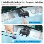 8K60Hz 4K120Hz Displayport KVM Switch 3 Monitors 2 Computers, USB 3.0 DP KVM Switch for 2 Computers Share 1 Set of Keyboard, Mouse, Printer and 3 Monitors, 4 Port USB 3.0 for Peripheral Sharing