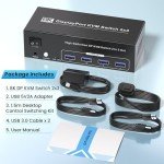 8K60Hz 4K120Hz Displayport KVM Switch 3 Monitors 2 Computers, USB 3.0 DP KVM Switch for 2 Computers Share 1 Set of Keyboard, Mouse, Printer and 3 Monitors, 4 Port USB 3.0 for Peripheral Sharing