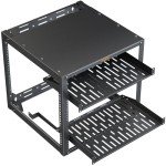 Perlegear 10U Open Frame Network Rack for 19″ Servers & AV Gear, Heavy-Duty 4 Post AV Rack with 2x1U Vented Shelves, Floor-Standing or Wall-Mounted Server Computer Rack for Home & Office, PGSER02