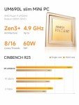 MINISFORUM UM690L Slim Mini PC, AMD Ryzen 9 6900HX Mini Computer (8C/16T, up to 4.9 GHz), 32 GB LPDDR5 and 1 TB PCIe 4.0 SSD, DP/HDMI 2.1/USB 4, 4 x USB Type-A, WiFi 6E/BT 5.3