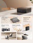 MINISFORUM UM690L Slim Mini PC, AMD Ryzen 9 6900HX Mini Computer (8C/16T, up to 4.9 GHz), 32 GB LPDDR5 and 1 TB PCIe 4.0 SSD, DP/HDMI 2.1/USB 4, 4 x USB Type-A, WiFi 6E/BT 5.3