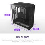 NZXT H9 Flow (2025) – Large Dual-Chamber ATX Mid-Tower Airflow PC Case – Includes 3 x 140mm & 1 x 120mm Fans – 420mm Radiator Support – Tempered Glass – Back-Connect Ready – Black
