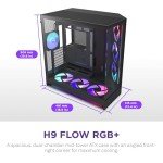 NZXT H9 Flow RGB+ (2025) – Large Dual-Chamber ATX Mid-Tower Airflow PC Case – Includes 7 RGB Fans (6 x 140mm, 1 x 120mm) & Control Hub – 420mm Radiator Support – Back-Connect Ready – Black