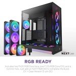 NZXT H9 Flow RGB+ (2025) – Large Dual-Chamber ATX Mid-Tower Airflow PC Case – Includes 7 RGB Fans (6 x 140mm, 1 x 120mm) & Control Hub – 420mm Radiator Support – Back-Connect Ready – Black