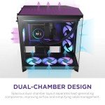 NZXT H9 Flow RGB+ (2025) – Large Dual-Chamber ATX Mid-Tower Airflow PC Case – Includes 7 RGB Fans (6 x 140mm, 1 x 120mm) & Control Hub – 420mm Radiator Support – Back-Connect Ready – Black