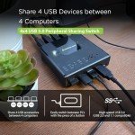 IOGEAR 4x4 USB 3.0 Peripheral Sharing Switch - Share 4 USB Devices Between 4 Computers - LED Indicators - Cables & Remote Included - PC - MAC - Printer - Scanner - Mouse/Keyboard and More - GUS434