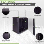 NavePoint 12U Server Cabinet Wall Mount Rack Enclosure Includes 2 Fans, Locking Glass Door, Removable Side Panels – 12U Network Cabinet 17.7” Deep, 19 Inch Server Rack for IT and A/V Equipment