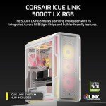 CORSAIR iCUE Link 5000T LX RGB Mid-Tower ATX PC Case – 3X Pre-Installed LX120 RGB Fans, Integrated Aurora RGB Light Strips, Spacious Interior, iCUE Link System Hub Included – White