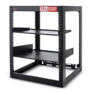 Pyle 15U Open Frame Server Rack - Wall Mount Network Rack for Servers, Networking & AV Gear - Heavy-Duty 19" Equipment, Includes 1U & 2U Vented Shelves for Airflow, Lockable Wheels - 440 lbs Capacity