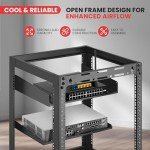 Pyle 15U Open Frame Server Rack - Wall Mount Network Rack for Servers, Networking & AV Gear - Heavy-Duty 19" Equipment, Includes 1U & 2U Vented Shelves for Airflow, Lockable Wheels - 440 lbs Capacity