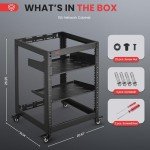 Pyle 15U Open Frame Server Rack - Wall Mount Network Rack for Servers, Networking & AV Gear - Heavy-Duty 19" Equipment, Includes 1U & 2U Vented Shelves for Airflow, Lockable Wheels - 440 lbs Capacity