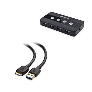 Cable Matters 4 Port USB 3.0 Switch Hub USB Sharing Switch for 4 Computers and USB Peripherals - Button or Wireless Remote Control Swapping & Micro USB 3.0 Cable