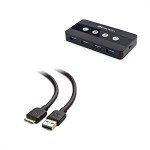 Cable Matters 4 Port USB 3.0 Switch Hub USB Sharing Switch for 4 Computers and USB Peripherals - Button or Wireless Remote Control Swapping & Micro USB 3.0 Cable