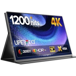 UPERFECT Portable Monitor 4K 16" | 1200 Nits Laptop Monitor | 3840 * 2400 UHD | 1MS FreeSync 2000:1 Contrast | USB-C & HDMI | VESA & Smart Case | Travel Screen for Computer, Mini PC, Game Consoles