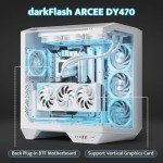 darkFlash Full-Tower ATX Gaming PC Case, Back Plug-in Motherboard, Dual-Chamber, Panoramic Glass, Up to 2 x 360mm Radiators, RTX 40 Compatible(DY470) (4 PWM ARGB Fans, White)