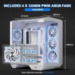 darkFlash Full-Tower ATX Gaming PC Case, Back Plug-in Motherboard, Dual-Chamber, Panoramic Glass, Up to 2 x 360mm Radiators, RTX 40 Compatible(DY470) (4 PWM ARGB Fans, White)
