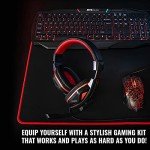 Ritz Gear Gaming Accessories Kit (Red) | 4-in-1 LED Backlight Bundle PC Combo with Multimedia Keyboard, Optical Mouse, Mouse Pad & Headset with Adapter | for Windows 7+ Desktop, Laptop, Xbox & PS4